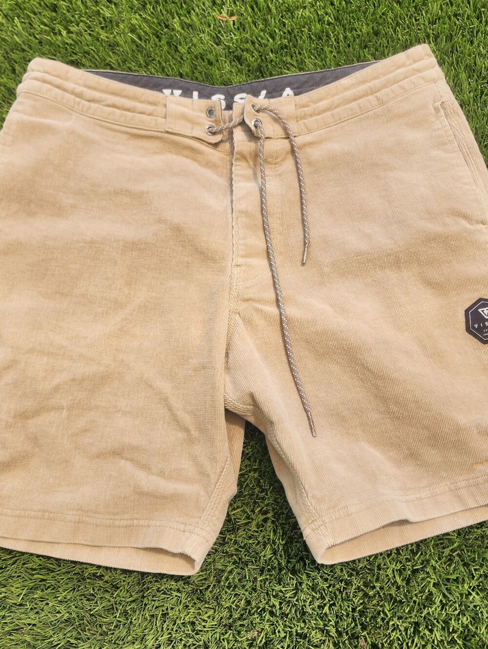 Vissla Corduroy Mens Shorts Beige Sz Large 33-34 Drawstring Stretch Casual Beach